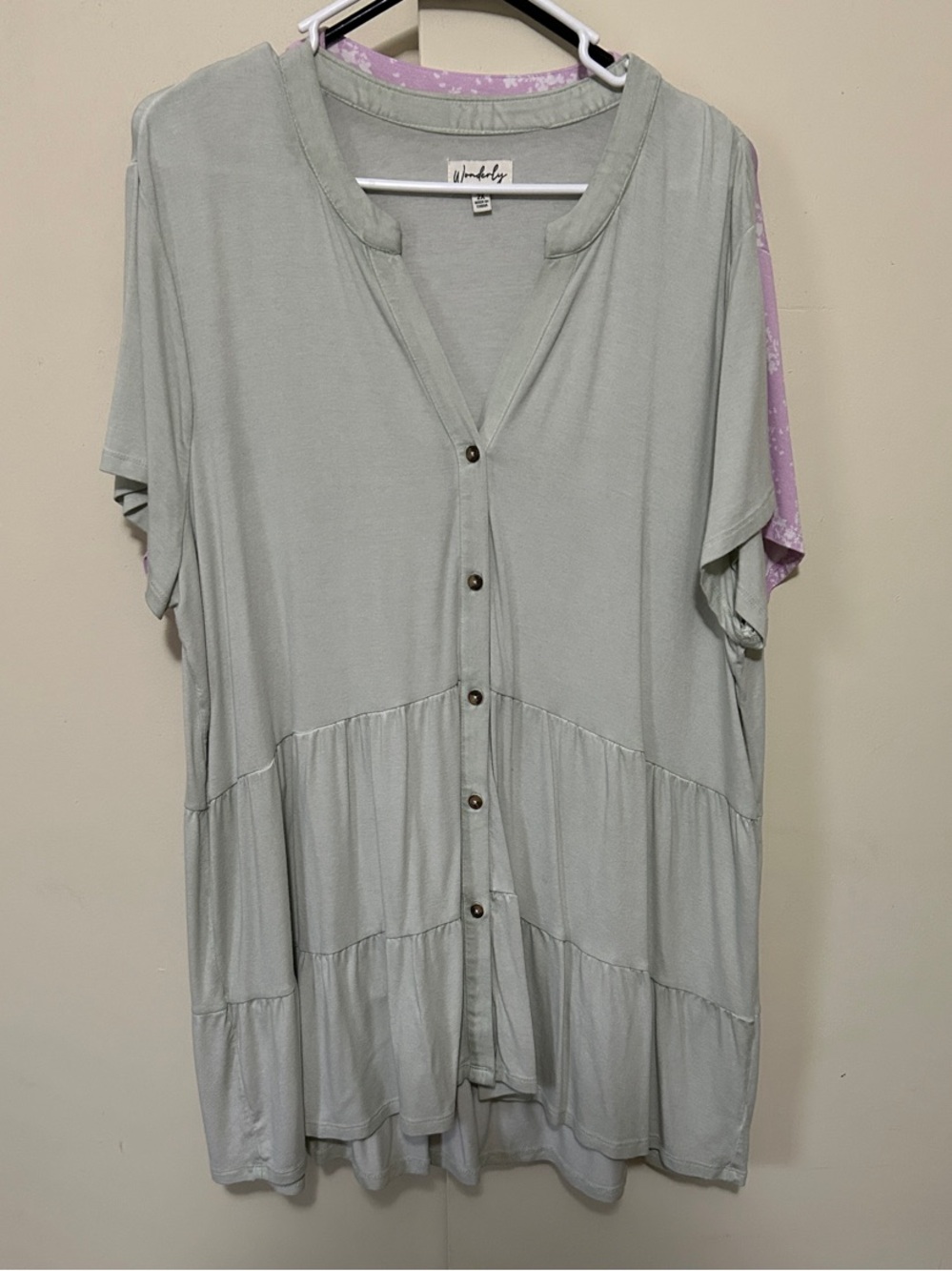 Wonderly Sage Green Button-Front Tunic with Tiered Hem